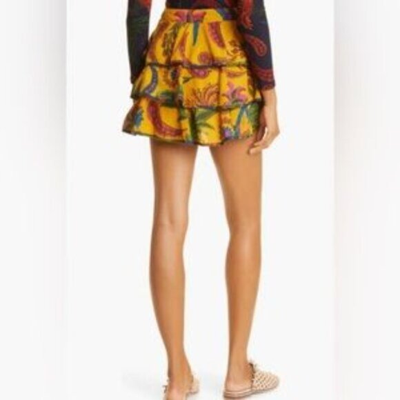 FARM Rio Tropical Tapestry Ruffle Miniskirt in Yellow SZ L NWT - Picture 5 of 8